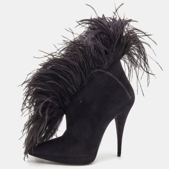 Saint Laurent Womens Zizi Black Suede Pointed Toe Stiletto Booties Shoes - Picture 1 of 6